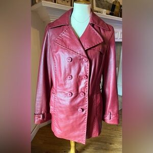 Wilsons Leather Red Genuine Leather Trench Coat - Size M - Double Breasted